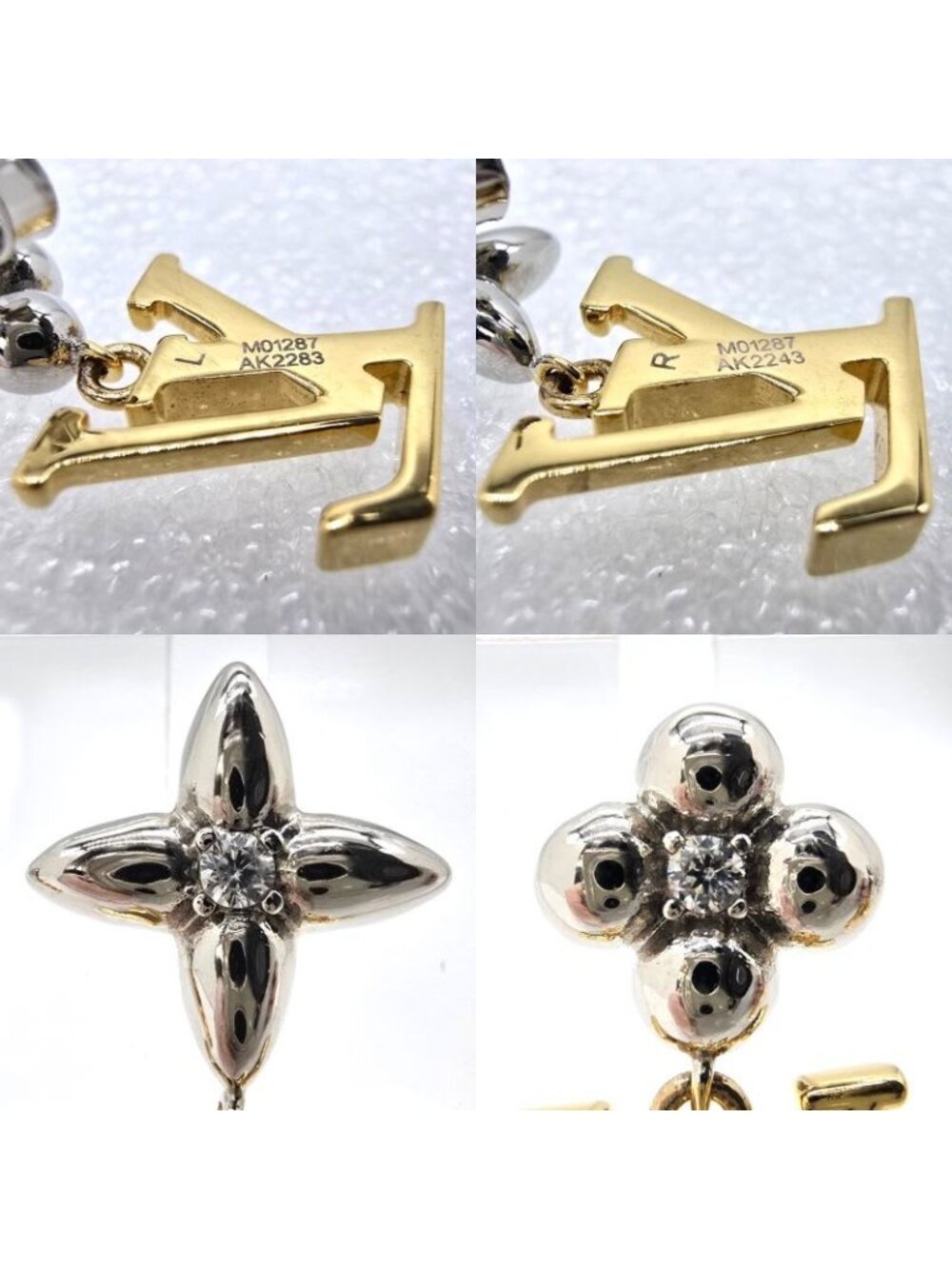 Louis Vuitton Earrings Pandant Iconic Flower Both Ears Gold Silver - Picture 9 of 10